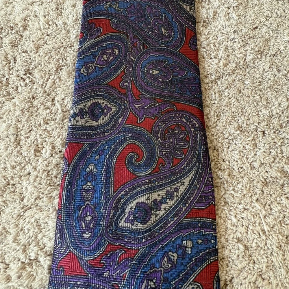 Mens Oversized Paisley Silk‎ Necktie Red Blue Purple Woven Pattern 3.5x60 Tie